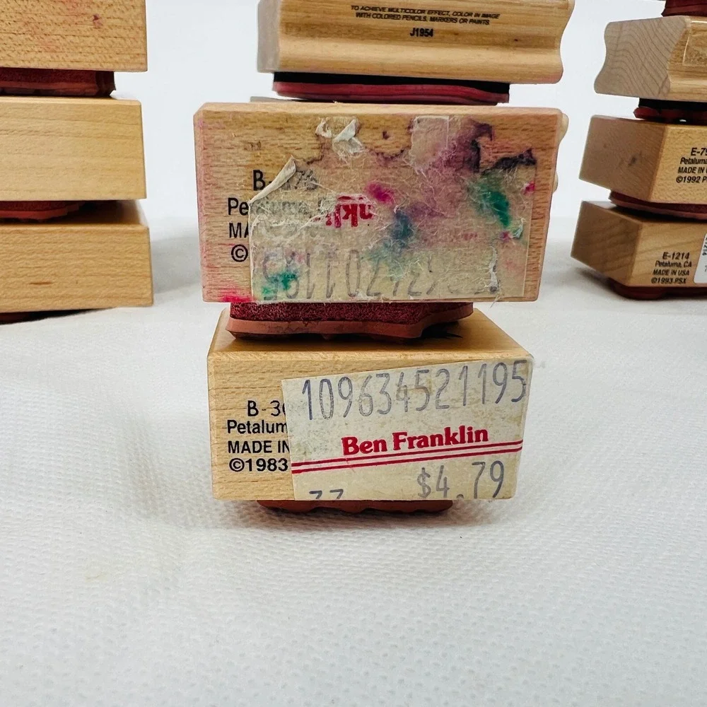 Christmas Rubber Stamp Lot Mixed Size Wood Noel Angel Santa Vintage 18 pcs